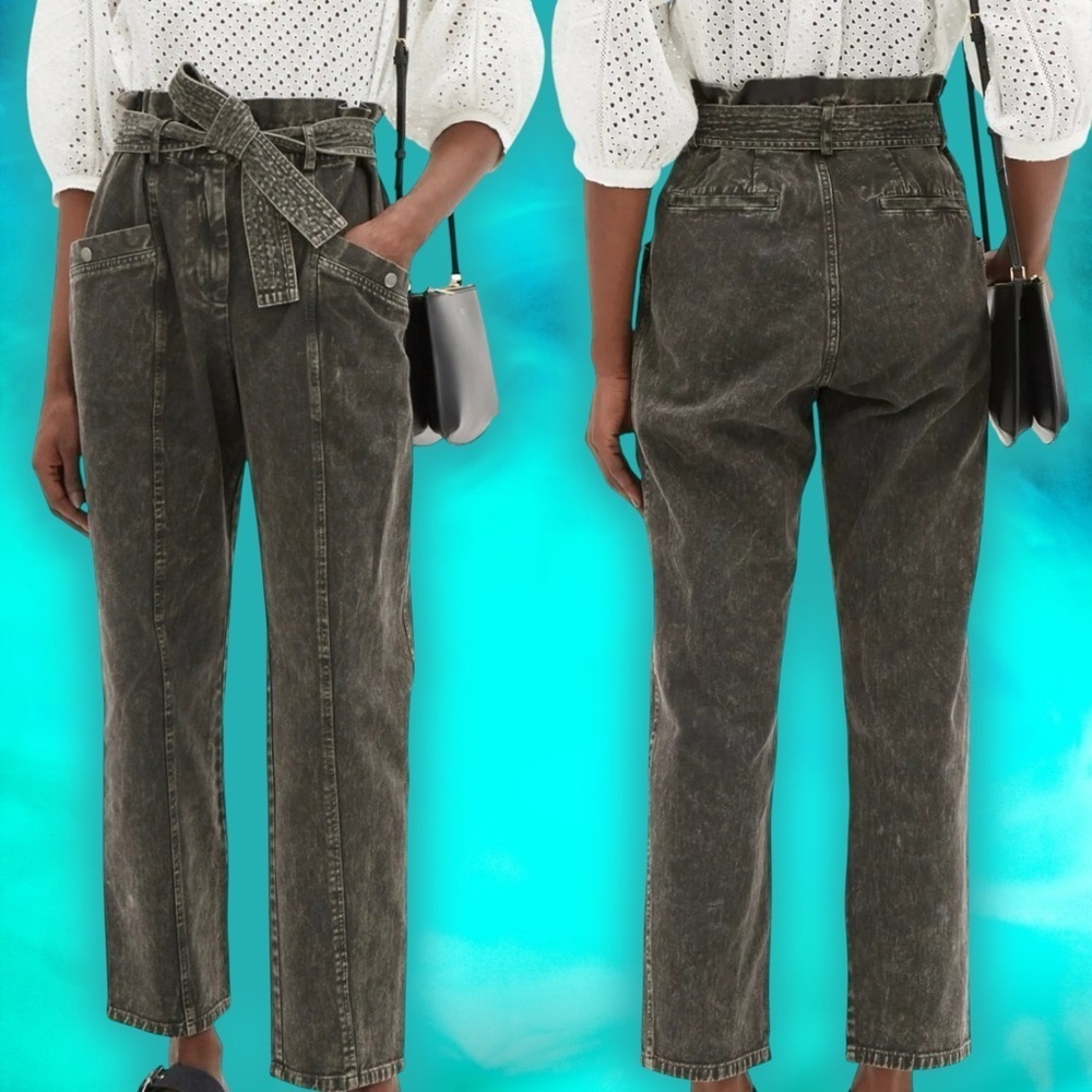 NWT Sea New York ‘Idun’ Denim Acid Wash Paperbag Pants in “Graphite” Size 0
